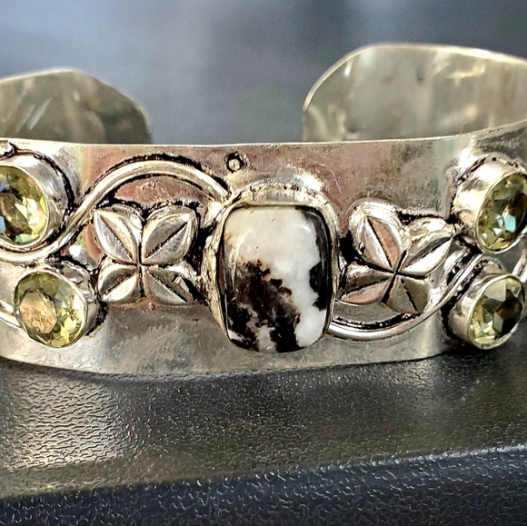 New Zebra Jasper and Citrine 925 Silver Cuff Bracelet. - Picture 3 of 12